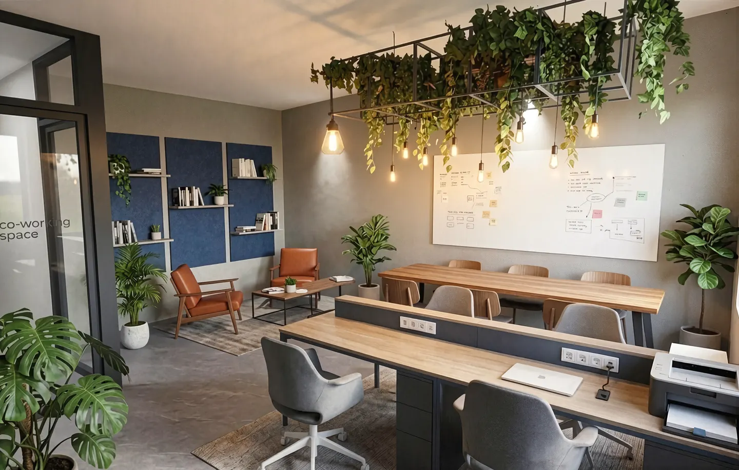 Render de coworking en el Club House de Ruitoca Condominio Campestre