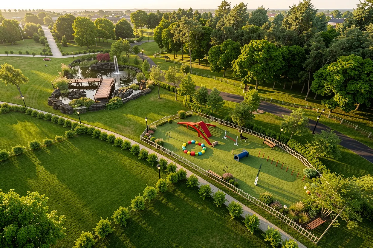 Render de parque para mascotas en el Club House de Ruitoca Condominio Campestre