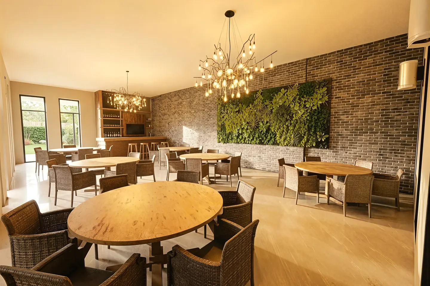 Render de salón social en el Club House de Ruitoca Condominio Campestre